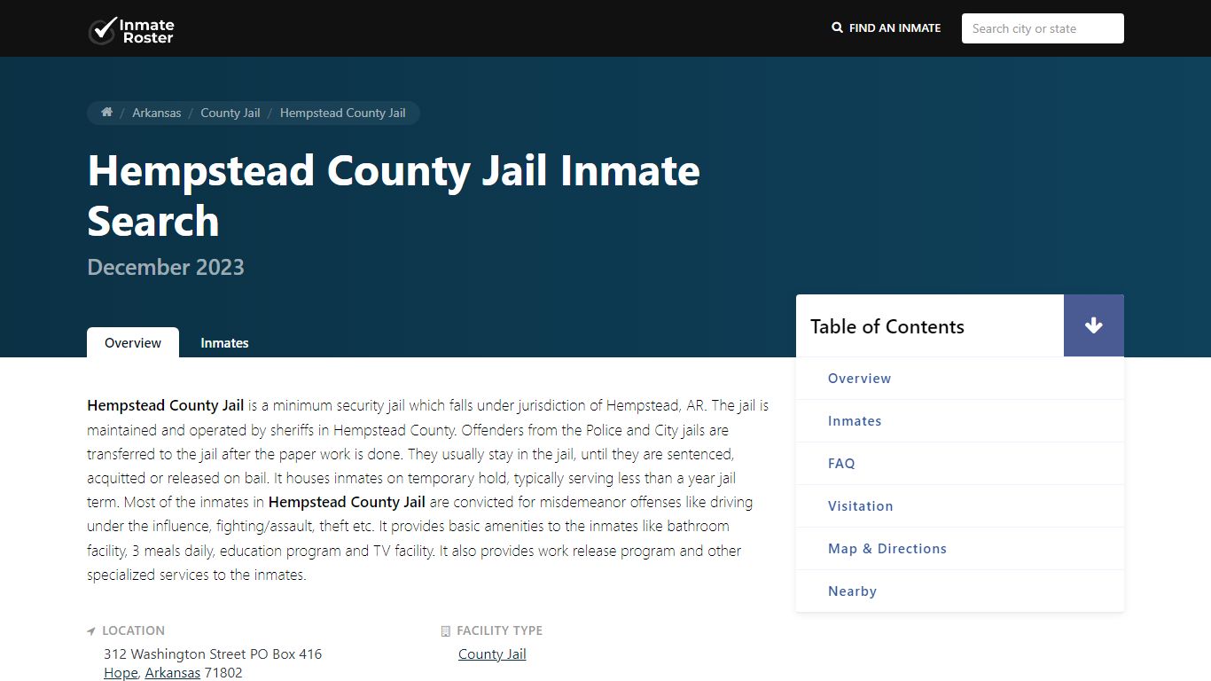 Inmate Search | Hempstead County Jail - Hope, AR